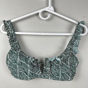 Gianni Bini Bikini Top XS Green Leaf Ruffle Underwire V Cutout